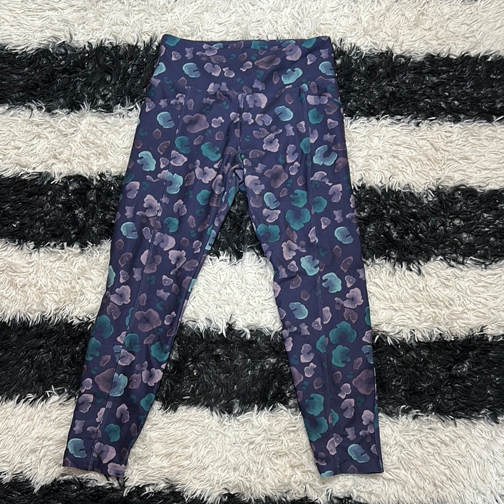 Marika Women’s Purple Floral Print Leggings, Pockets, Sz Large